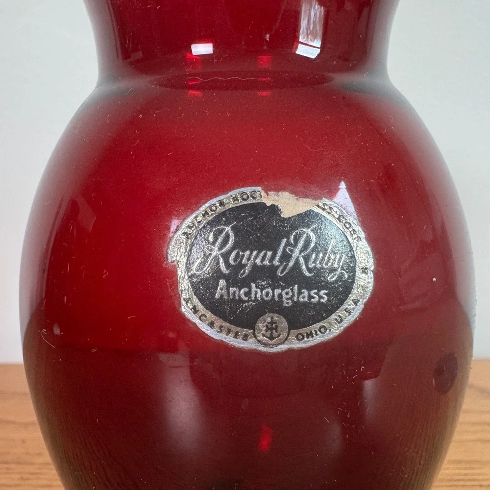 Vintage Anchor Hocking Royal Ruby Anchorglass Red Bud Vase 6.5 Inch‎ MCM